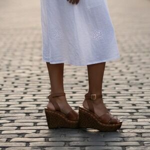 Vince Camuto Women's Size 10 Brown Leather Ankle Strap Wedge Sandals